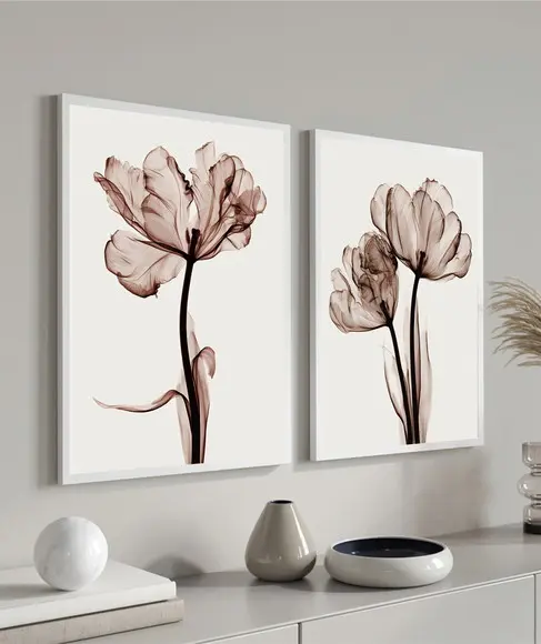 Kit 2 Quadros Decorativos De Flores Para Sala Quarto Moldura