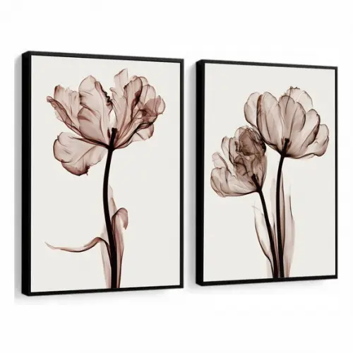 Kit 2 Quadros Decorativos De Flores Sala Quarto Com Moldura