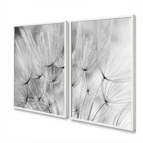 Kit 2 Quadros Decorativos Dente de Leão Flor Preto e Branco