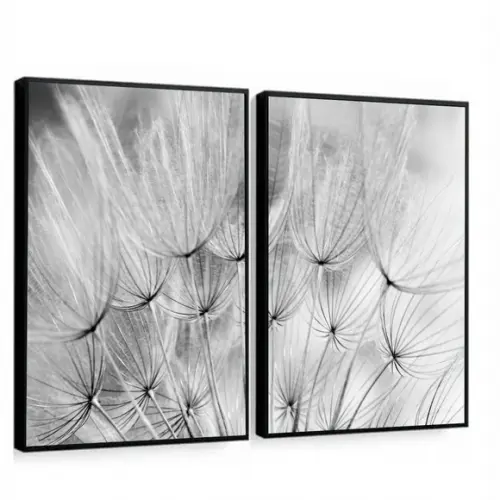 Kit 2 Quadros Decorativos Dente de Leão Preto e Branco Flor