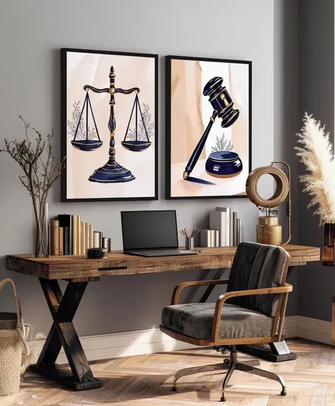 Kit 2 Quadros Decorativos Direito Escritório Moldura Vidro