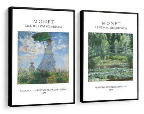 Kit 2 Quadros Decorativos Edouard Monet para Sala Moldura