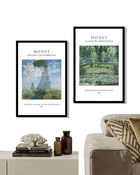 Kit 2 Quadros Decorativos Edouard Monet para Sala Moldura