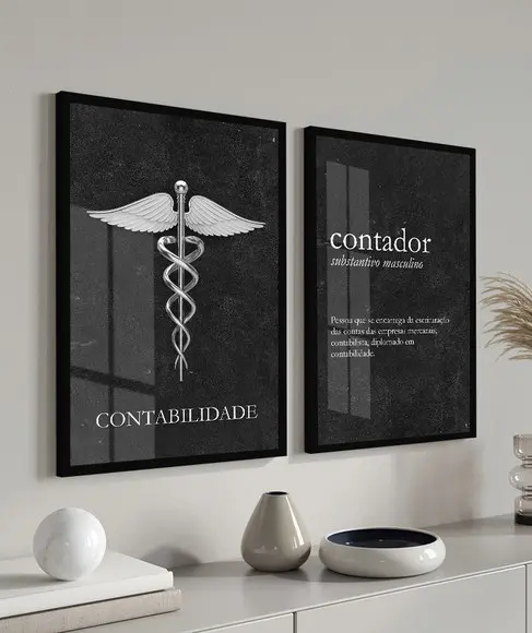 Kit 2 Quadros Decorativos Escritório Contabilidade com Vidro