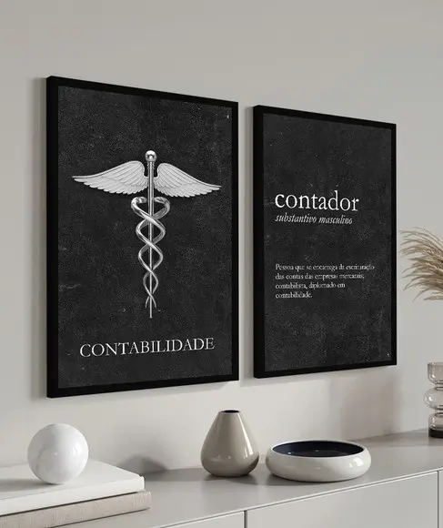 Kit 2 Quadros Decorativos Escritório Contabilidade Moldura