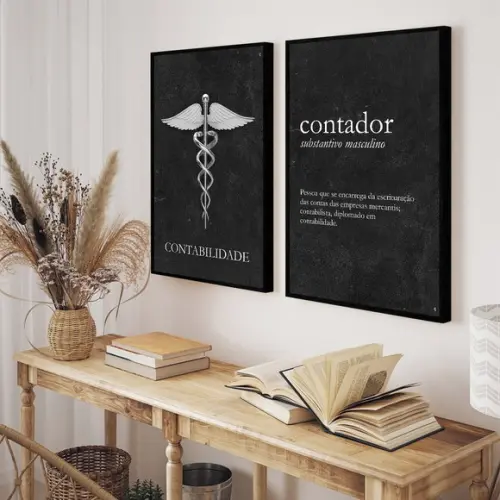 Kit 2 Quadros Decorativos Escritório Contabilidade Moldura
