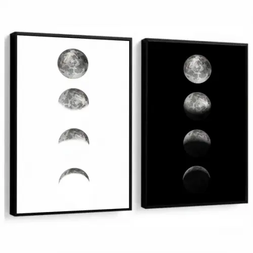 Kit 2 Quadros Decorativos Fases Da Lua Quarto Sala Moldura