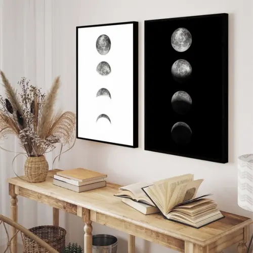 Kit 2 Quadros Decorativos Fases Da Lua Quarto Sala Moldura