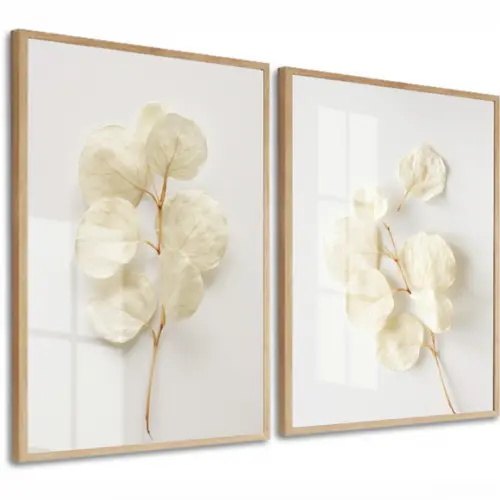 Kit 2 Quadros Decorativos Flore para Sala com Moldura Vidro