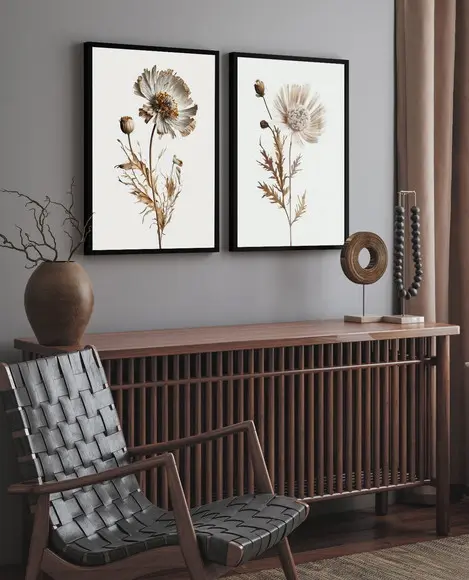 Kit 2 Quadros Decorativos Flores Brancas com Moldura e Vidro