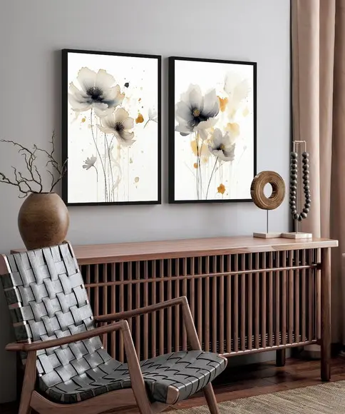 Kit 2 Quadros Decorativos Flores Modernas Luxo Sala Vidro
