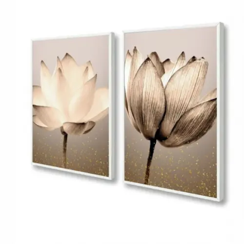 Kit 2 Quadros Decorativos Flores para Sala Modernos Moldura
