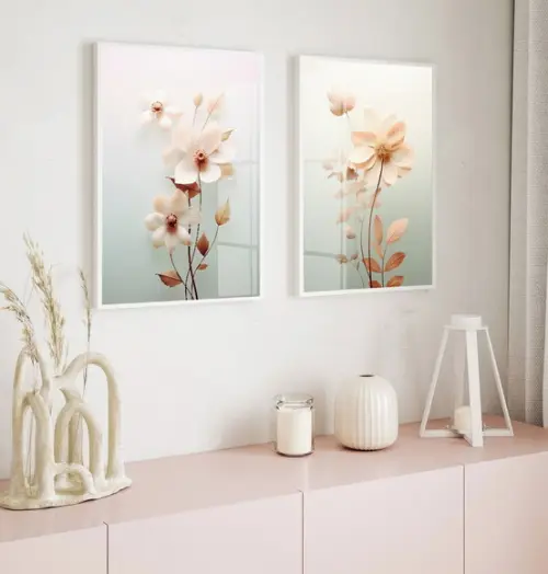 Kit 2 Quadros Decorativos Flores para Sala Moderna com Vidro