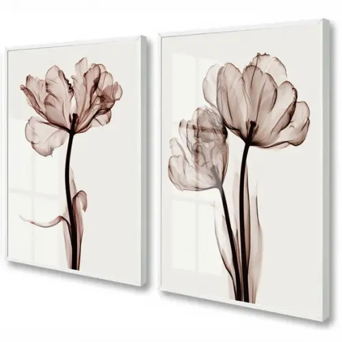 Kit 2 Quadros Decorativos Flores Quarto Sala Moldura e Vidro