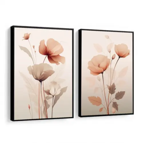 Kit 2 Quadros Decorativos Flores Rosa Quarto Hall Moldura
