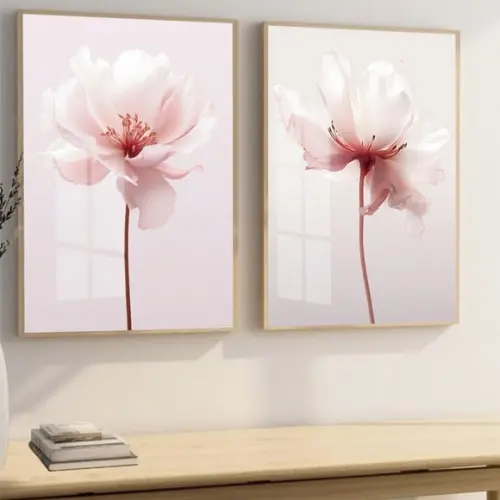 Kit 2 Quadros Decorativos Flores Rosa Sala Quarto Hall Vidro