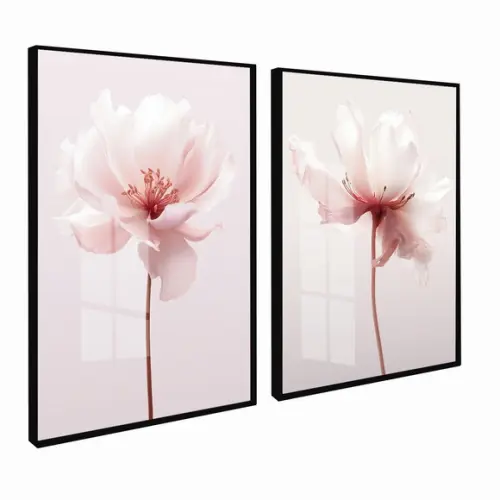 Kit 2 Quadros Decorativos Flores Rosa Sala Quarto com Vidro