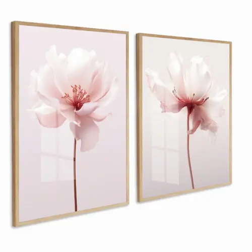 Kit 2 Quadros Decorativos Flores Rosa Sala Quarto Hall Vidro