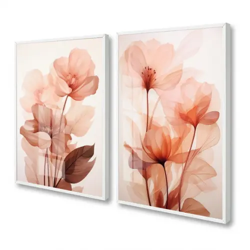 Kit 2 Quadros Decorativos Flores Rosa Sala Quarto Hall Vidro