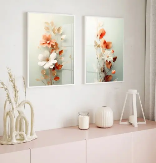 Kit 2 Quadros Decorativos Flores Sala Quarto Moldura e Vidro