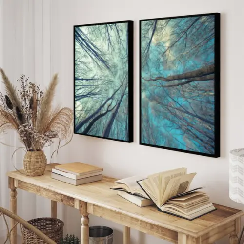 Kit 2 Quadros Decorativos Floresta Galhos Para Sala Moldura