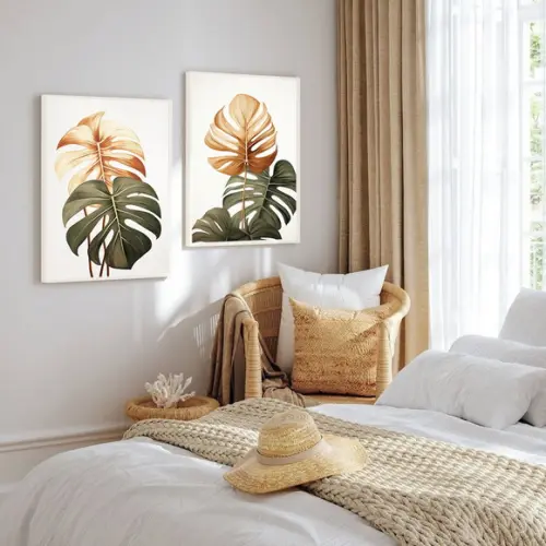 Kit 2 Quadros Decorativos Folhagem Costela de Adão Moldura