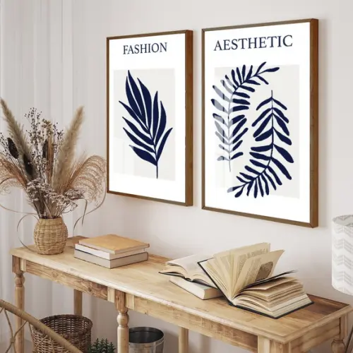 Kit 2 Quadros Decorativos Folhagem Frases Com Moldura Vidro
