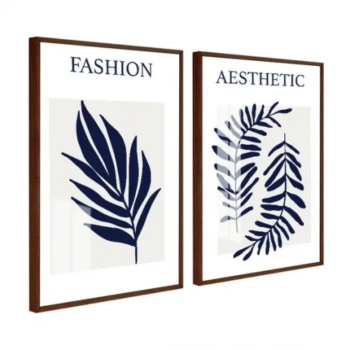 Kit 2 Quadros Decorativos Folhagem Frases Com Moldura Vidro