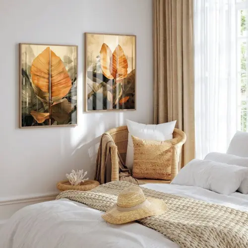 Kit 2 Quadros Decorativos Folhagem Moderna Moldura e Vidro