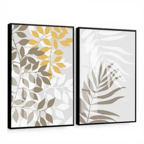 Kit 2 Quadros Decorativos Folhagem Moderna Moldura e Vidro