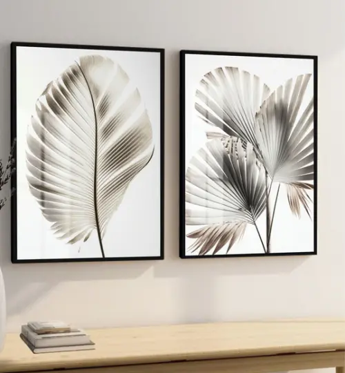 Kit 2 Quadros Decorativos Folhagem Moderna Moldura e Vidro