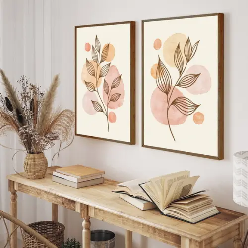 Kit 2 Quadros Decorativos Folhagem Moldura e Vidro 33x43