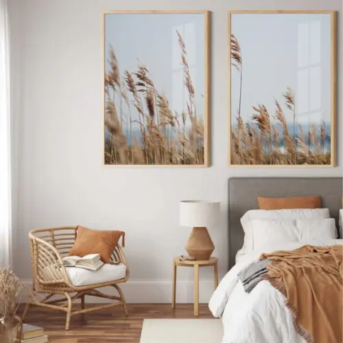 Kit 2 Quadros Decorativos Folhagem Paisagem Moldura e Vidro