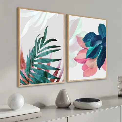 Kit 2 Quadros Decorativos Folhagem Para Quarto Sala Moldura