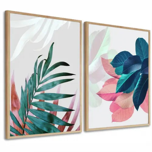 Kit 2 Quadros Decorativos Folhagem Para Quarto Sala Moldura