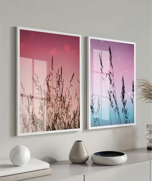 Kit 2 Quadros Decorativos Folhagem Para Sala Moldura e Vidro