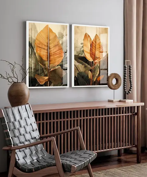 Kit 2 Quadros Decorativos Folhagem Sala de Jantar com Vidro