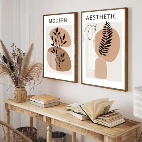 Kit 2 Quadros Decorativos Folhagem Terracota Moldura e Vidro