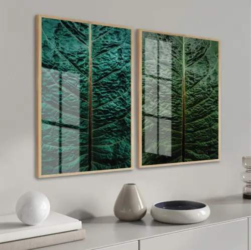 Kit 2 Quadros Decorativos Folhagem Verde com Moldura e Vidro