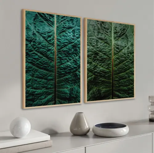 Kit 2 Quadros Decorativos Folhagem Verde para Sala Moldura