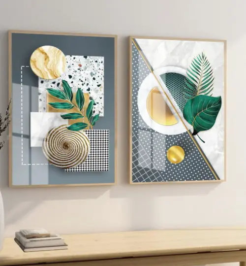 Kit 2 Quadros Decorativos Folhas Verdes Com Moldura E Vidro