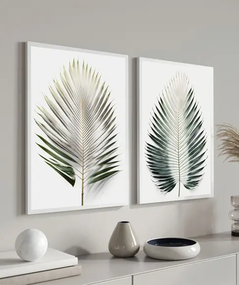 Kit 2 Quadros Decorativos Folhas Verdes Modernas com Moldura