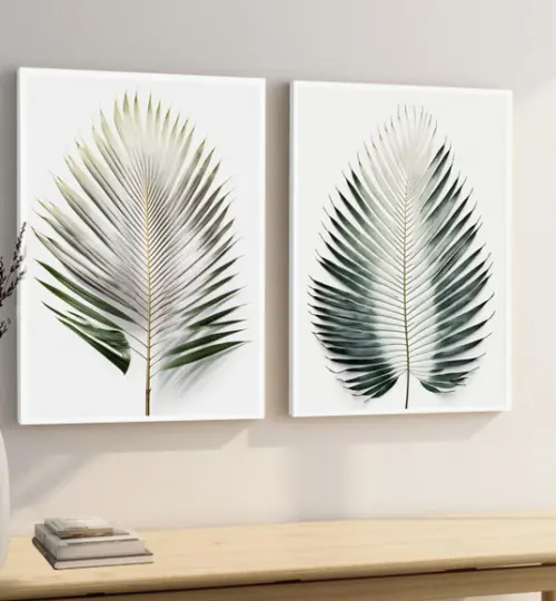 Kit 2 Quadros Decorativos Folhas Verdes Modernas com Moldura