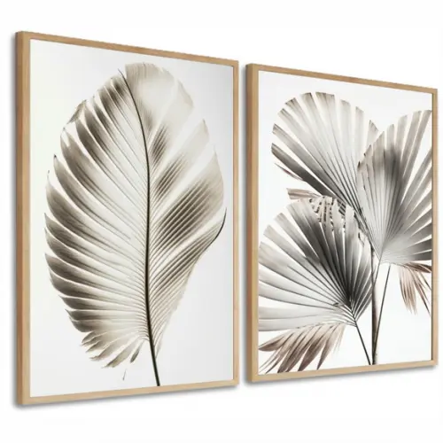 Kit 2 Quadros Decorativos Folhas Verdes Modernas Moldura