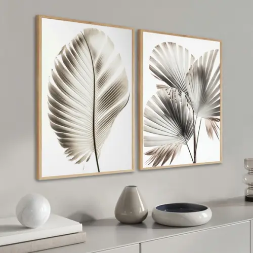 Kit 2 Quadros Decorativos Folhas Verdes Modernas Moldura