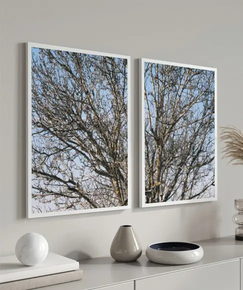 Kit 2 Quadros Decorativos Galhos Secos Para Sala Com Moldura