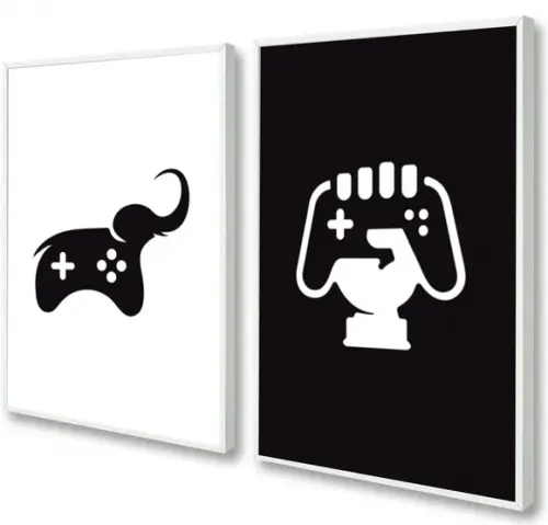 Kit 2 Quadros Decorativos Gamer Geek Para Quarto Com Moldura