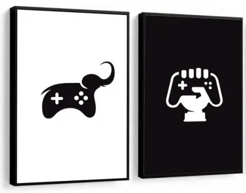 Kit 2 Quadros Decorativos Gamer Para Quarto Geek Com Moldura