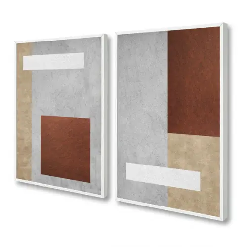Kit 2 Quadros Decorativos Geométrico Marrom Bege com Moldura