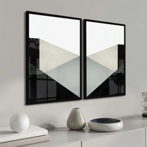 Kit 2 Quadros Decorativos Geométrico Moderno Moldura e Vidro